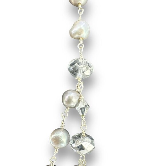 Layered Genuine Pearl & Faceted Glass Beads Link Necklace over Sterling Silver - Picture 5 of 9